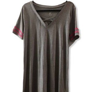 Almost Famous Gray Tee Dress With Pink Stripe